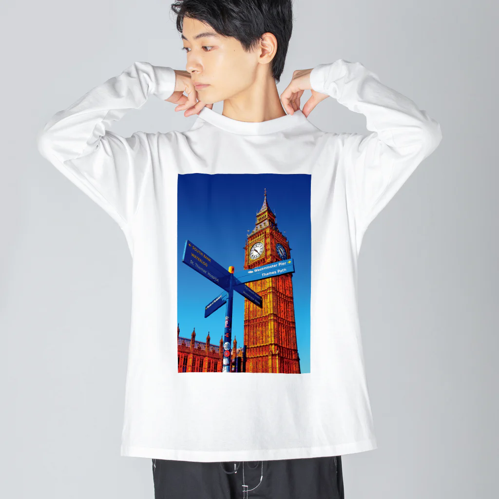 GALLERY misutawoのイギリス ビッグ・ベンと案内板 Big Long Sleeve T-Shirt