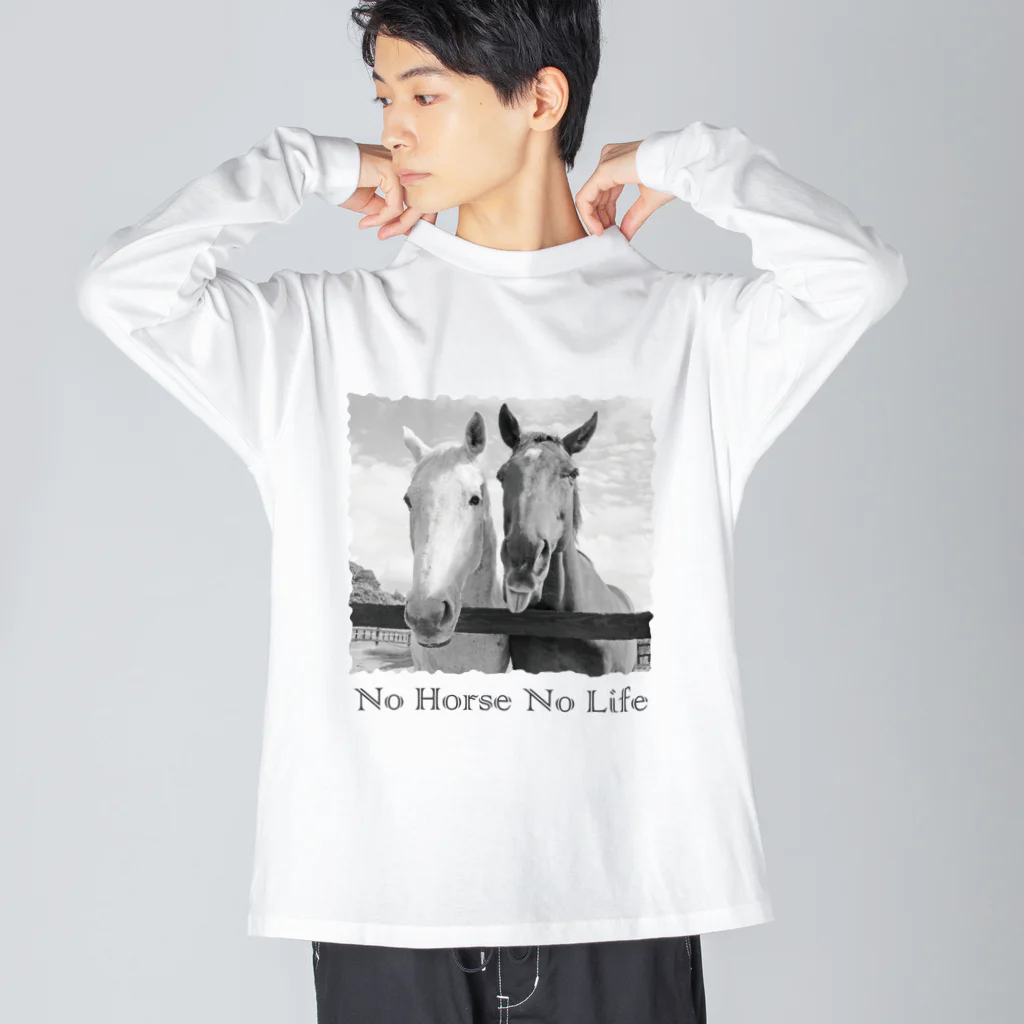 SHOP HAPPY HORSES（馬グッズ）のスピプー（モノクロ） Big Long Sleeve T-Shirt