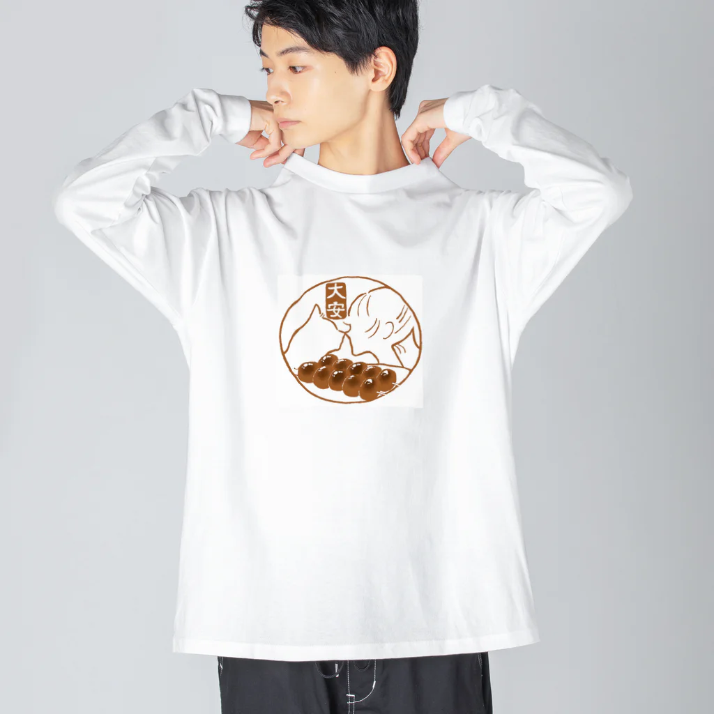 大安あられやの猫と女の子 ビッグシルエットロングスリーブTシャツ