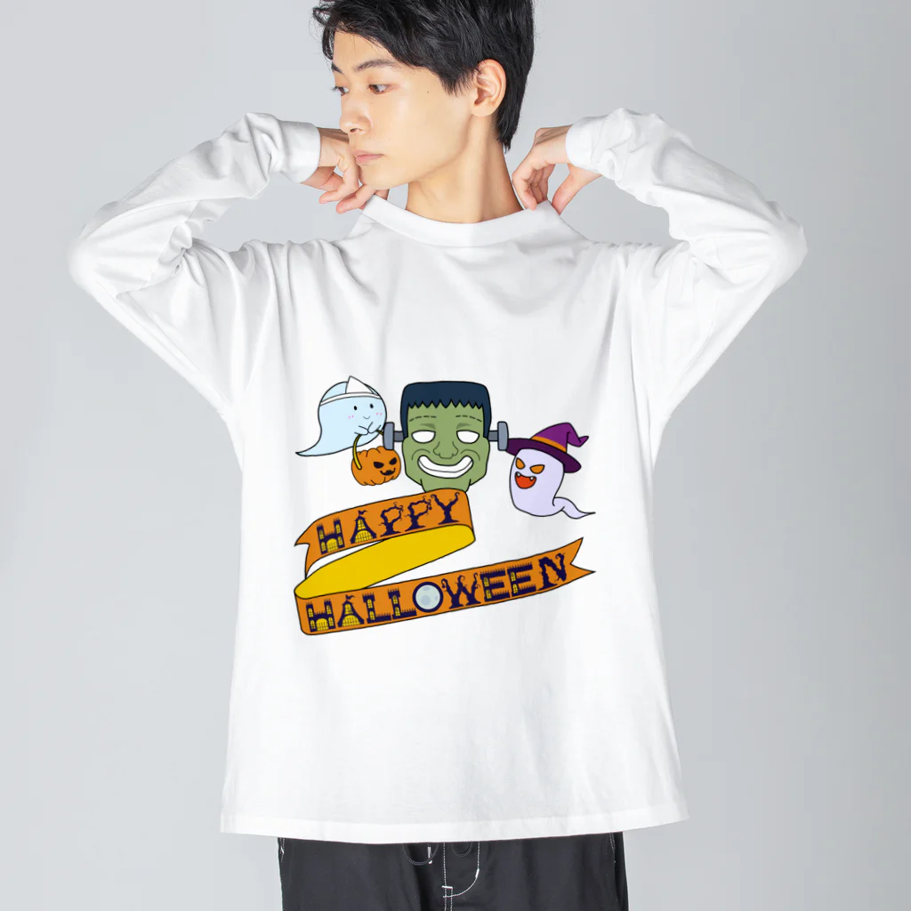 雪丸工房のフランケンシュタインとゴーストの『ハッピーハロウィン！！』 ビッグシルエットロングスリーブTシャツ