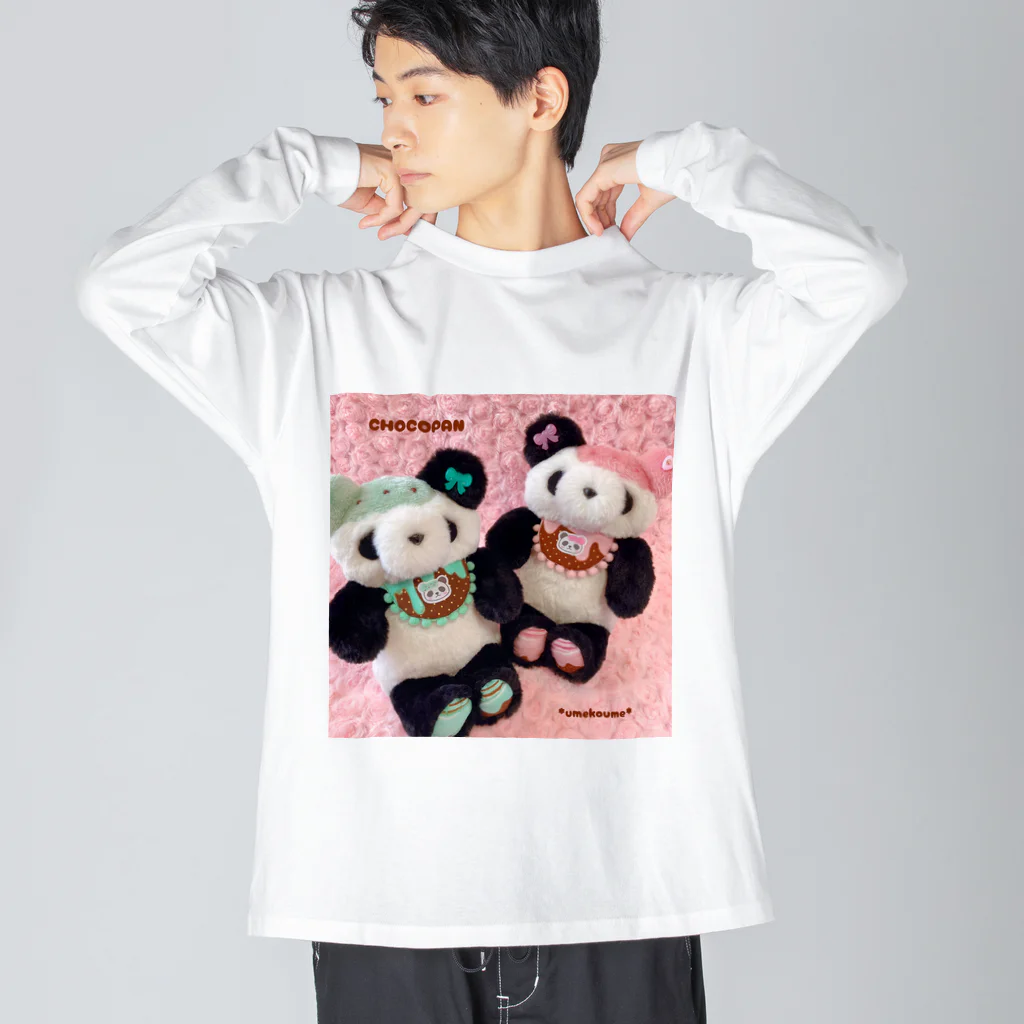  パンダ CHOCOPAN *umekoume*のパンダ ちょこぱん🍫🐼チョコミント＆ストロベリー Big Long Sleeve T-Shirt