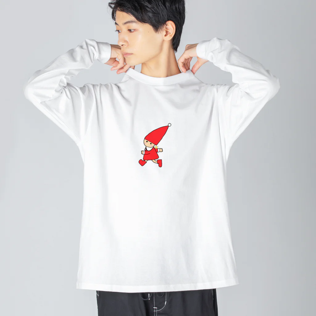 たま屋の赤い帽子ののえるちゃん  走る ビッグシルエットロングスリーブTシャツ