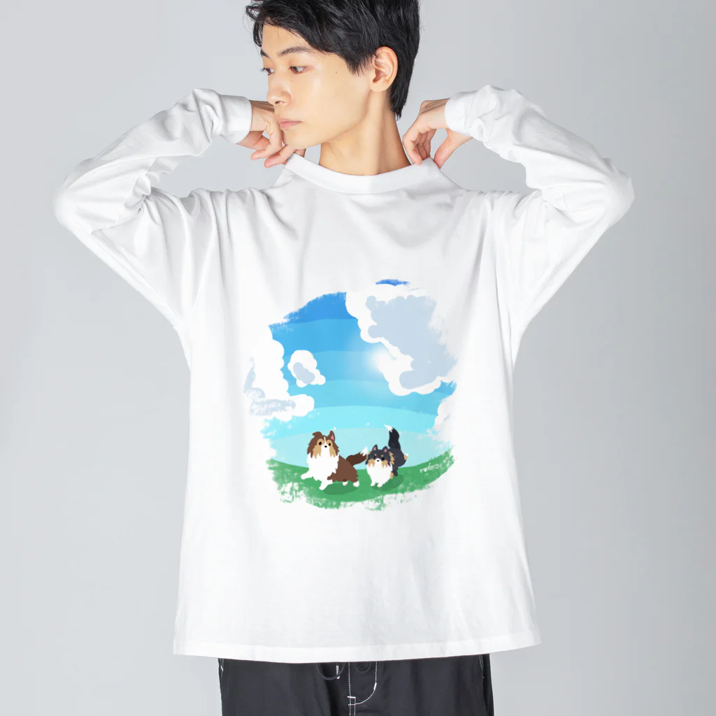 Kotetsu diary(SUZURI店)のシェルティ2匹×青空の下の草原 Big Long Sleeve T-Shirt