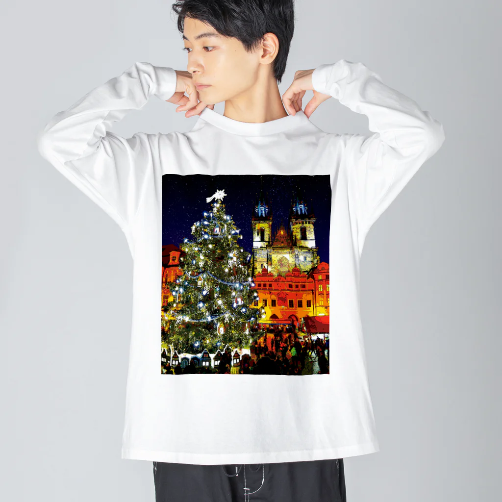 GALLERY misutawoのプラハ 夜のクリスマスツリーとティーン教会 ビッグシルエットロングスリーブTシャツ