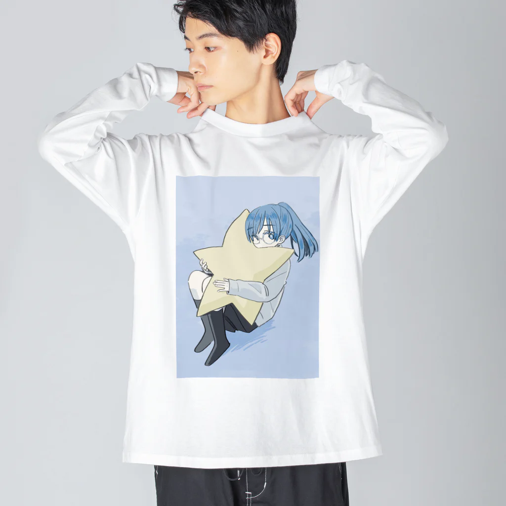 巣箱の女の子と星 ビッグシルエットロングスリーブTシャツ