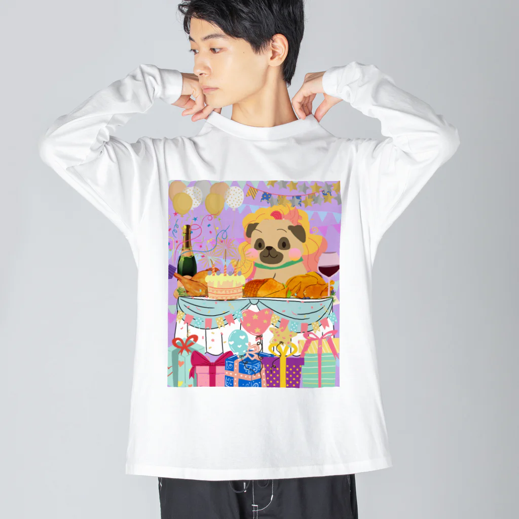 IzumiracleのDog in a wig at a feast! ビッグシルエットロングスリーブTシャツ