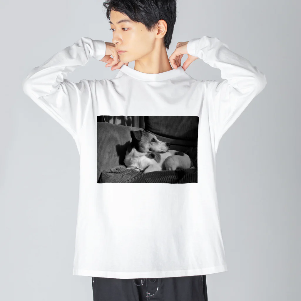 Vincent Bowwowの振り向くビンセントくん_モノクロVer Big Long Sleeve T-Shirt