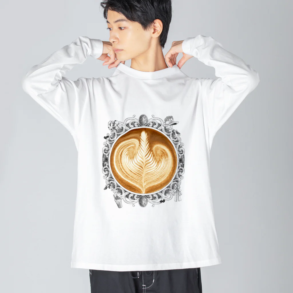 Prism coffee beanの【Lady's sweet coffee】ラテアート エレガンスリーフ / With accessories ビッグシルエットロングスリーブTシャツ