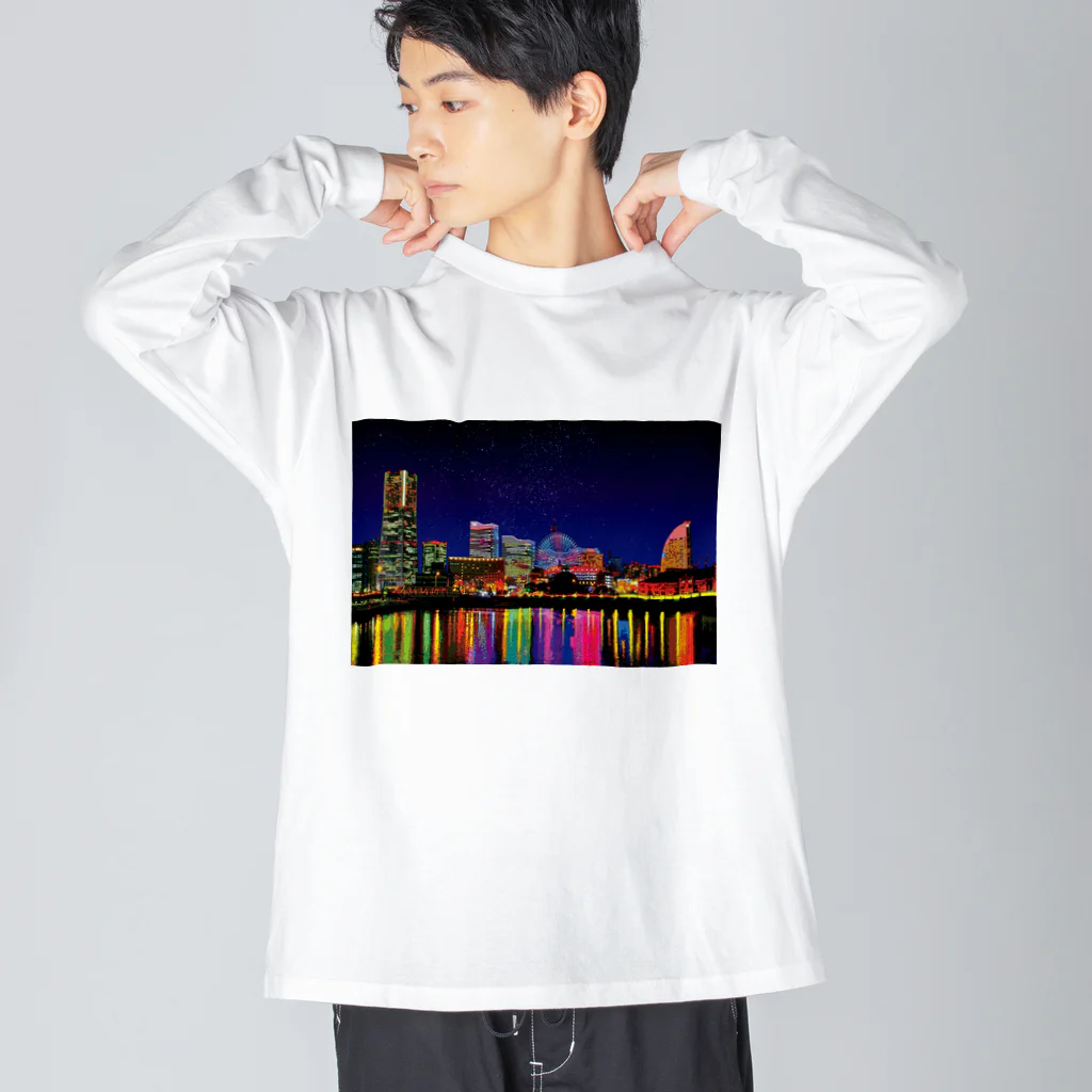 GALLERY misutawoの横浜 みなとみらいの夜景 ビッグシルエットロングスリーブTシャツ