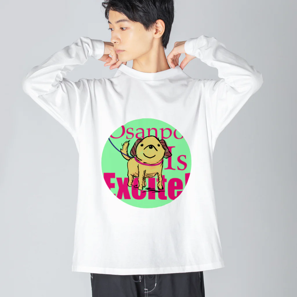 マシュマロマンSHOPのお散歩犬 Big Long Sleeve T-Shirt