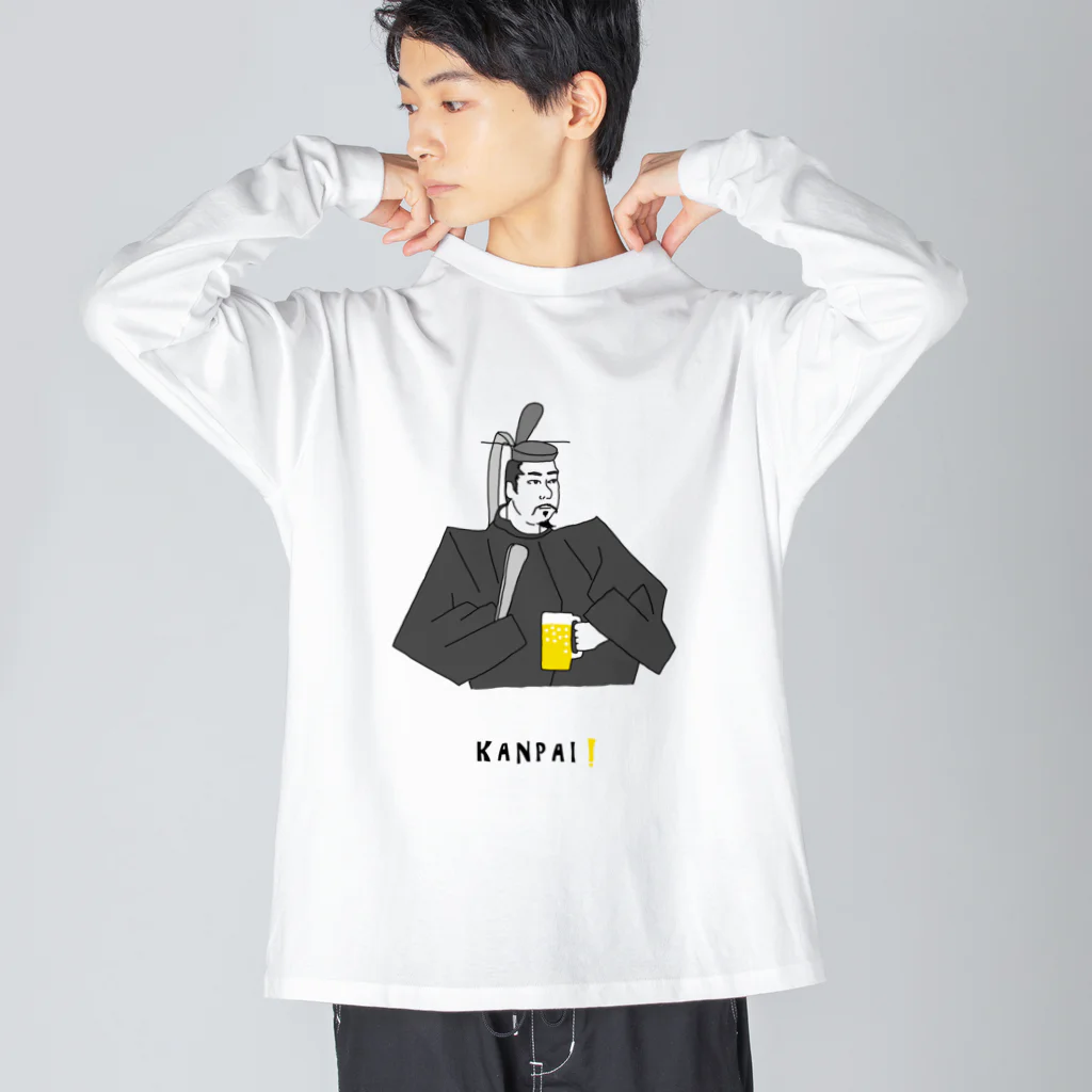 ビールとアート TM-3 Designの偉人 × BEER（源頼朝）黒線画 Big Long Sleeve T-Shirt