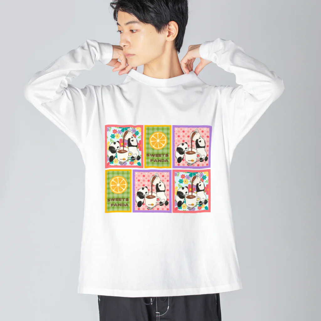 ちょらぷみのチョコレートぱんだ　スイーツパンダ　昭和レトロ　ポップ ビッグシルエットロングスリーブTシャツ