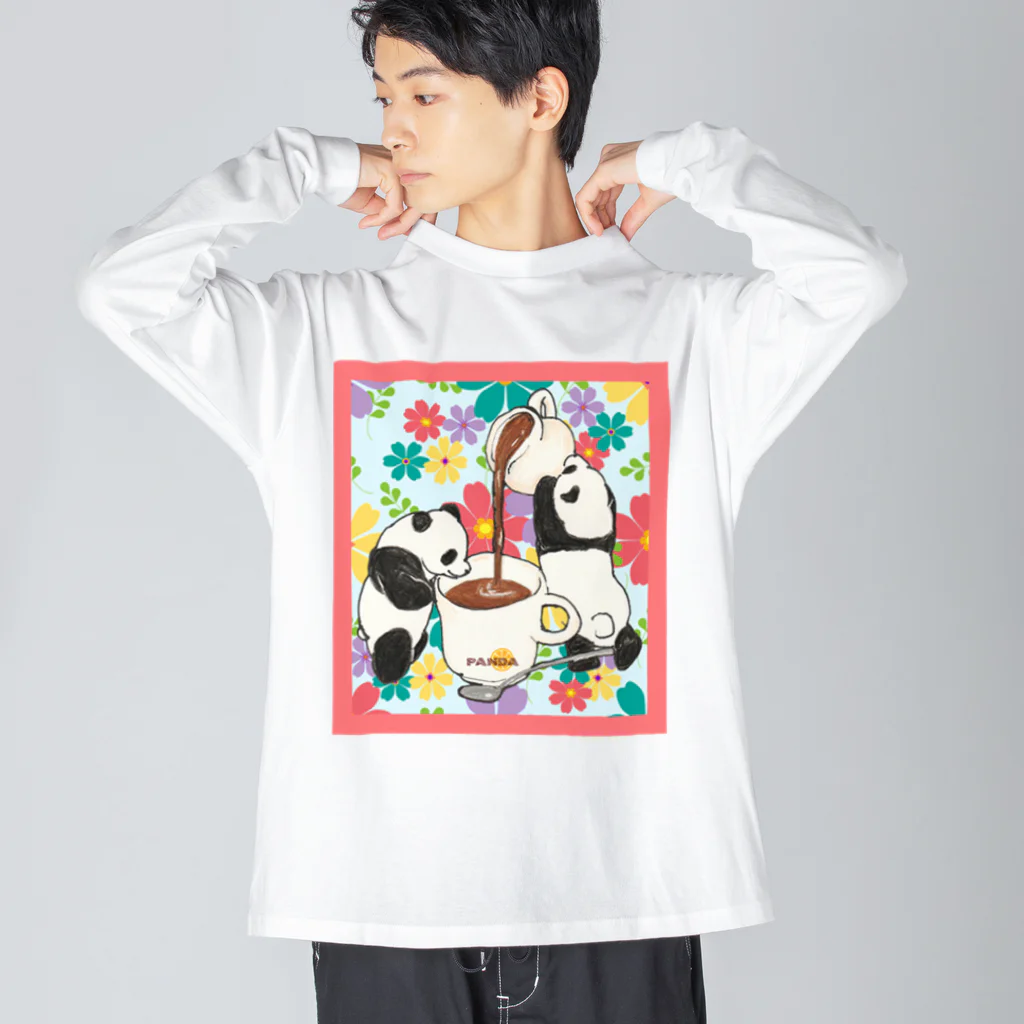 ちょらぷみのチョコレートぱんだ　スイーツパンダ　昭和レトロ　ポップ　パネル柄 ビッグシルエットロングスリーブTシャツ