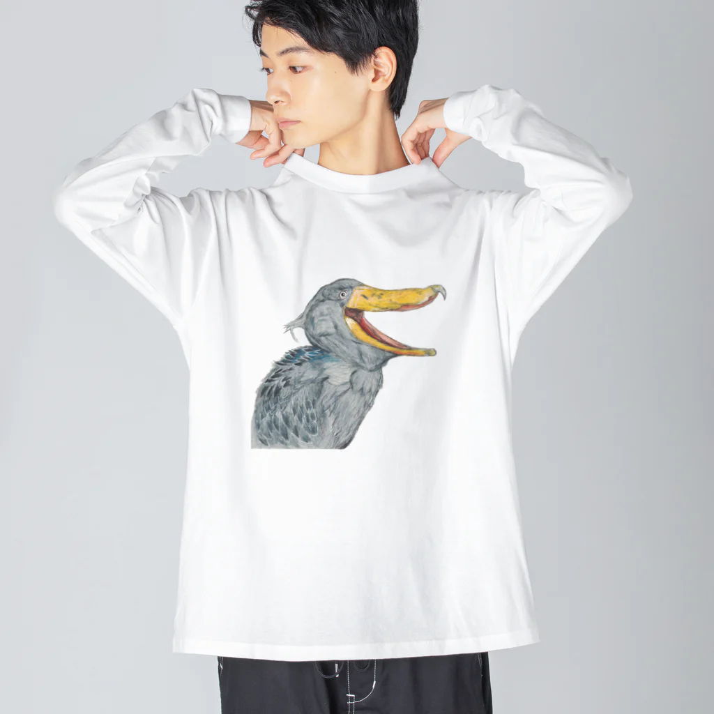 森図鑑の[森図鑑] 口開けハシビロコウ Big Long Sleeve T-Shirt