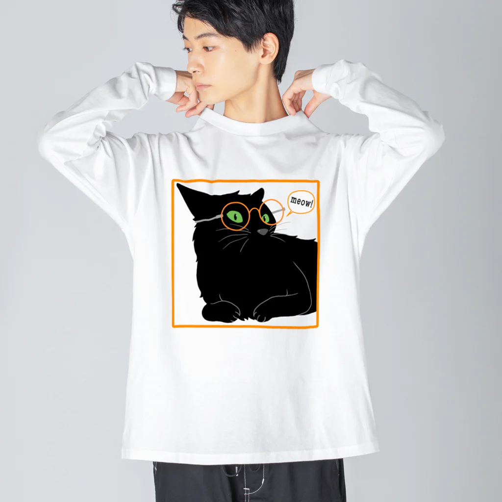 ねむ吉屋のメガネ黒猫 ビッグシルエットロングスリーブTシャツ