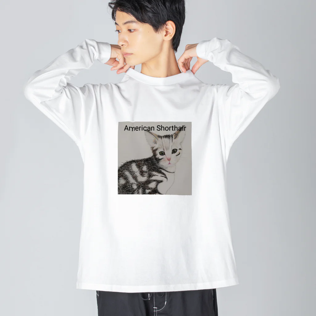 シマリス部　の猫さんAmericanshorthair　四角 ビッグシルエットロングスリーブTシャツ