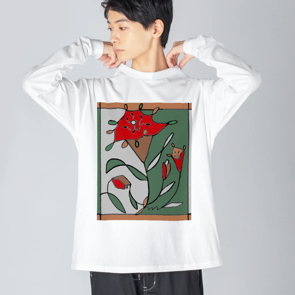 ヒーリングスマイルのYuriの花（隠しアルファベット） ビッグシルエットロングスリーブTシャツ