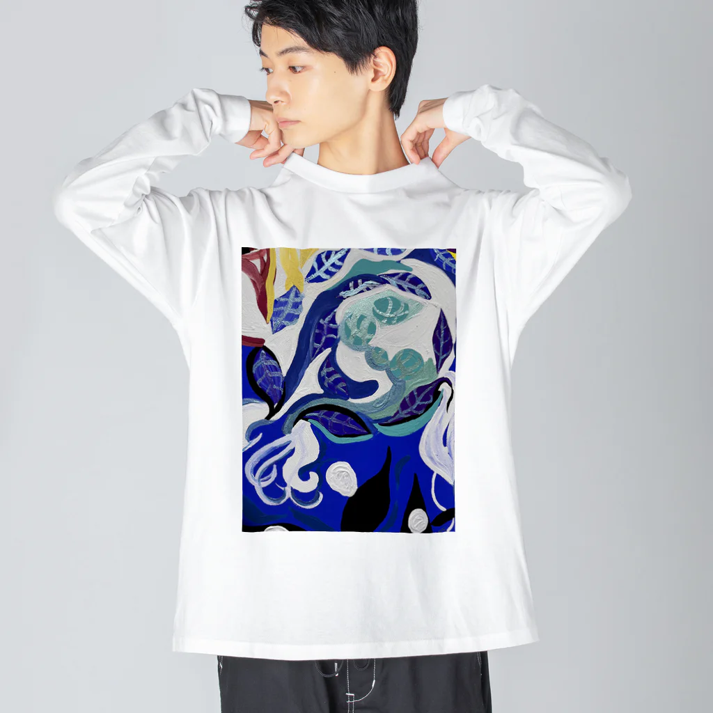 NIL の紺碧の葉魚と花❷ ビッグシルエットロングスリーブTシャツ