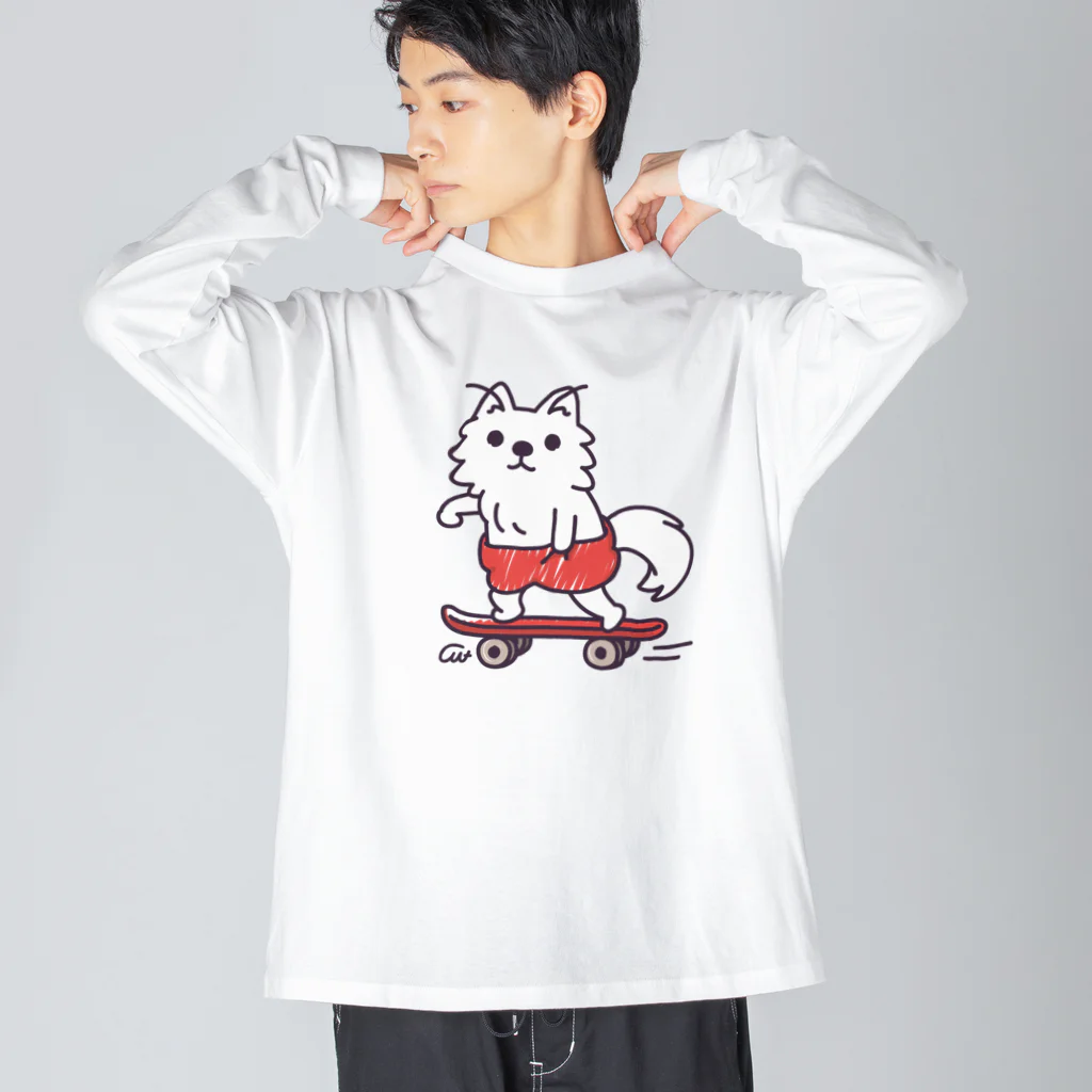 イラスト MONYAAT の赤ぱんポメラのスケボー ビッグシルエットロングスリーブTシャツ