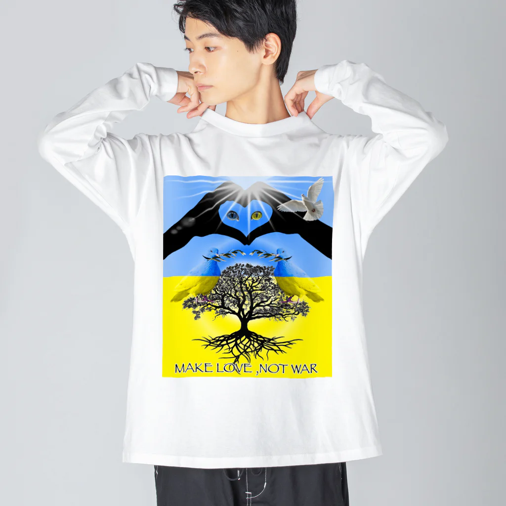 SMILE&ROCK!!《旧にこにこ屋》のハートサインと木のシルエット。MakeLOVE,Not WAR! Big Long Sleeve T-Shirt