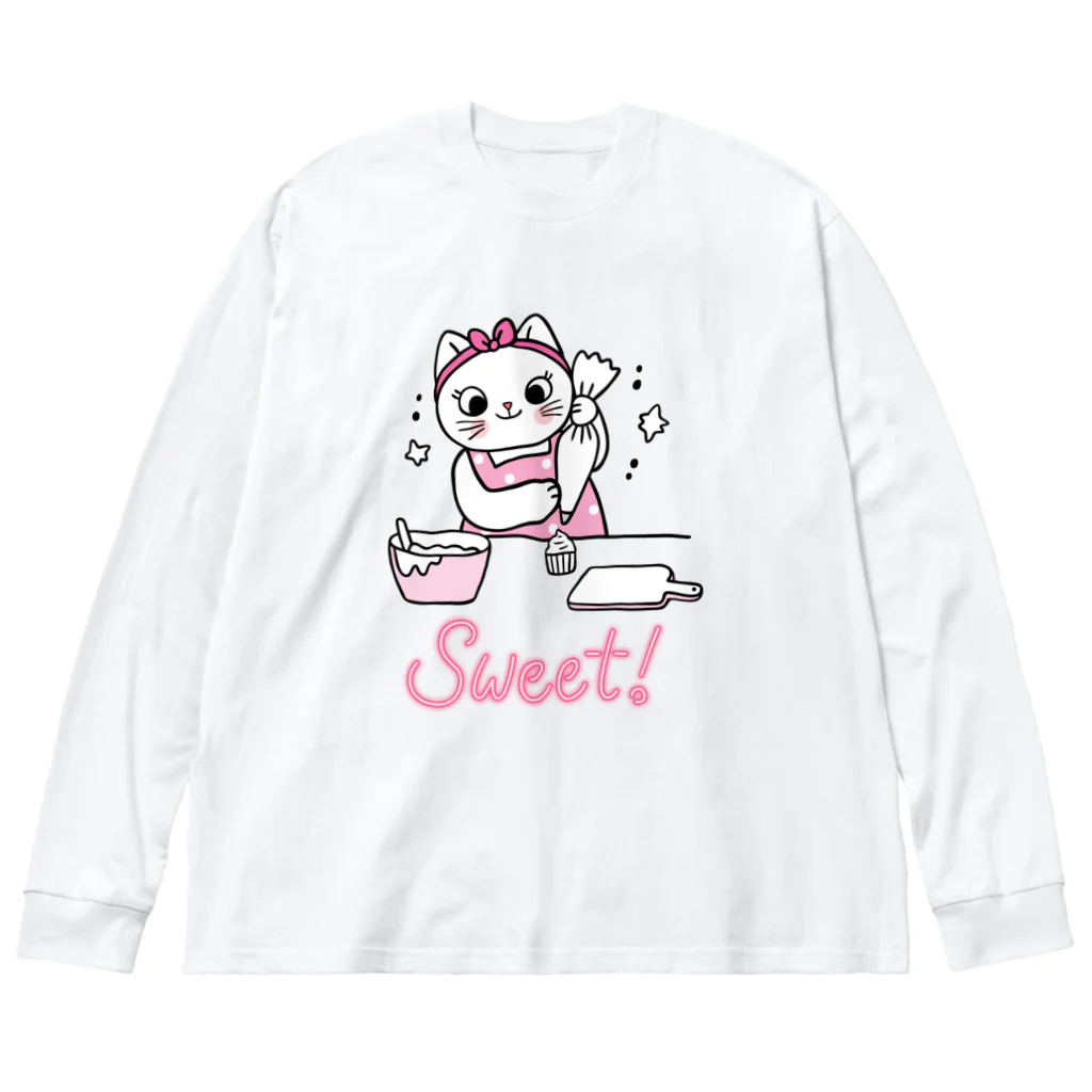 LoveAnimalの猫　お菓子づくり ビッグシルエットロングスリーブTシャツ