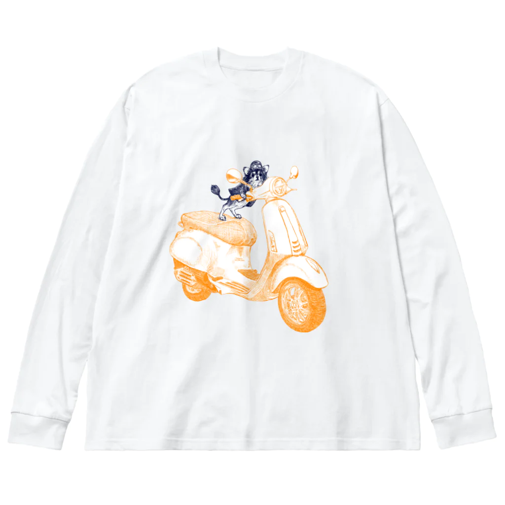 N谷スタジオのチワワのすっちゃんバイクに乗る ビッグシルエットロングスリーブTシャツ