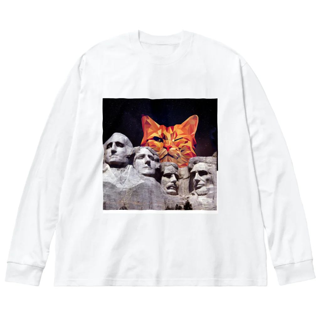 SPADAのMoai Statue and Cat Art ビッグシルエットロングスリーブTシャツ