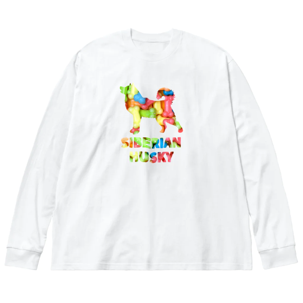 onehappinessのシベリアン ハスキー　骨ガム ビッグシルエットロングスリーブTシャツ