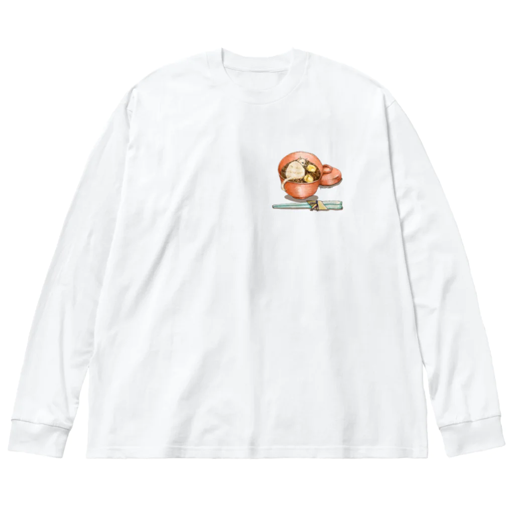 kaoru@nekomangakakuyoのお汁粉食べた？おしるこねこ ビッグシルエットロングスリーブTシャツ