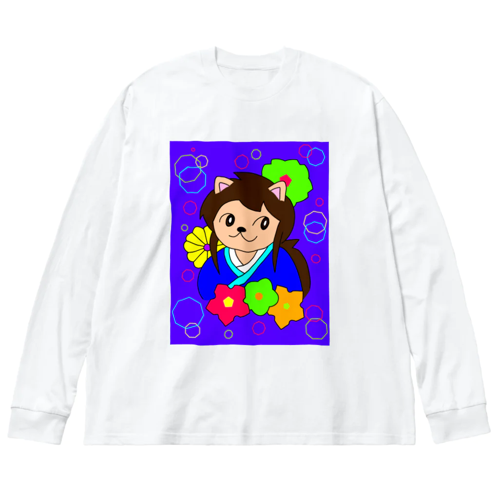 greetenの猫 侍くん 和柄 Big Long Sleeve T-Shirt