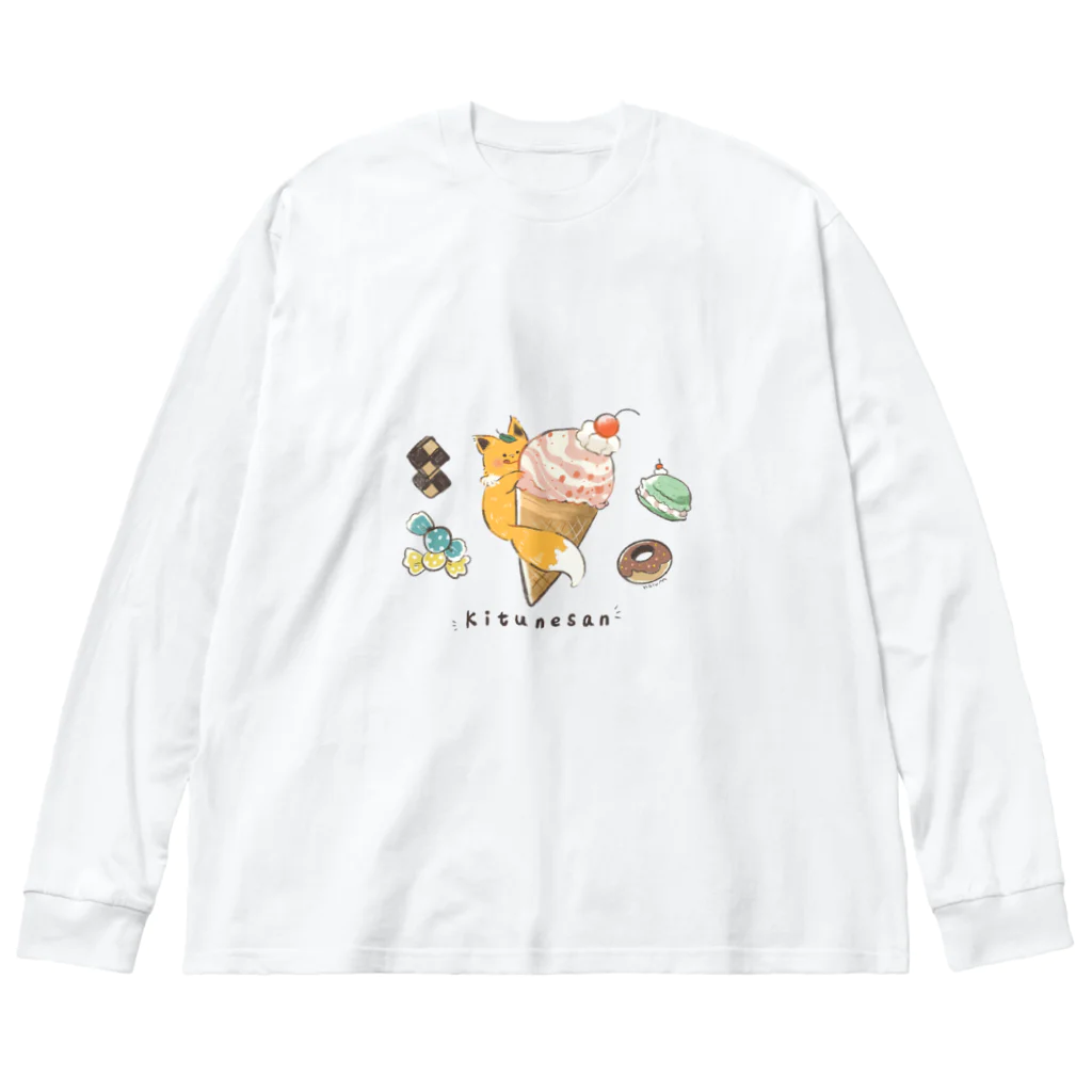 きつねさんのおうちのきつねさん　アイスといっしょ ビッグシルエットロングスリーブTシャツ