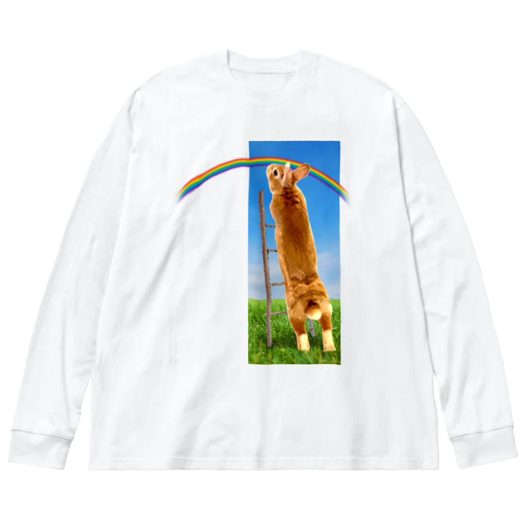 うさぎのうみちゃんねるショップの虹とうさぎ-うさぎのうみ Big Long Sleeve T-Shirt