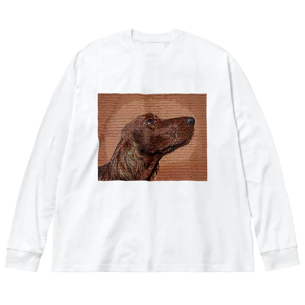 【CPPAS】Custom Pet Portrait Art Studioのアイリッシュセッタードッグ - レンガブロック背景 Big Long Sleeve T-Shirt