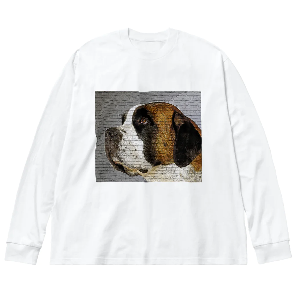 【CPPAS】Custom Pet Portrait Art Studioのパワフルでエレガントなセントバーナードドッグ - レンガブロック背景 Big Long Sleeve T-Shirt