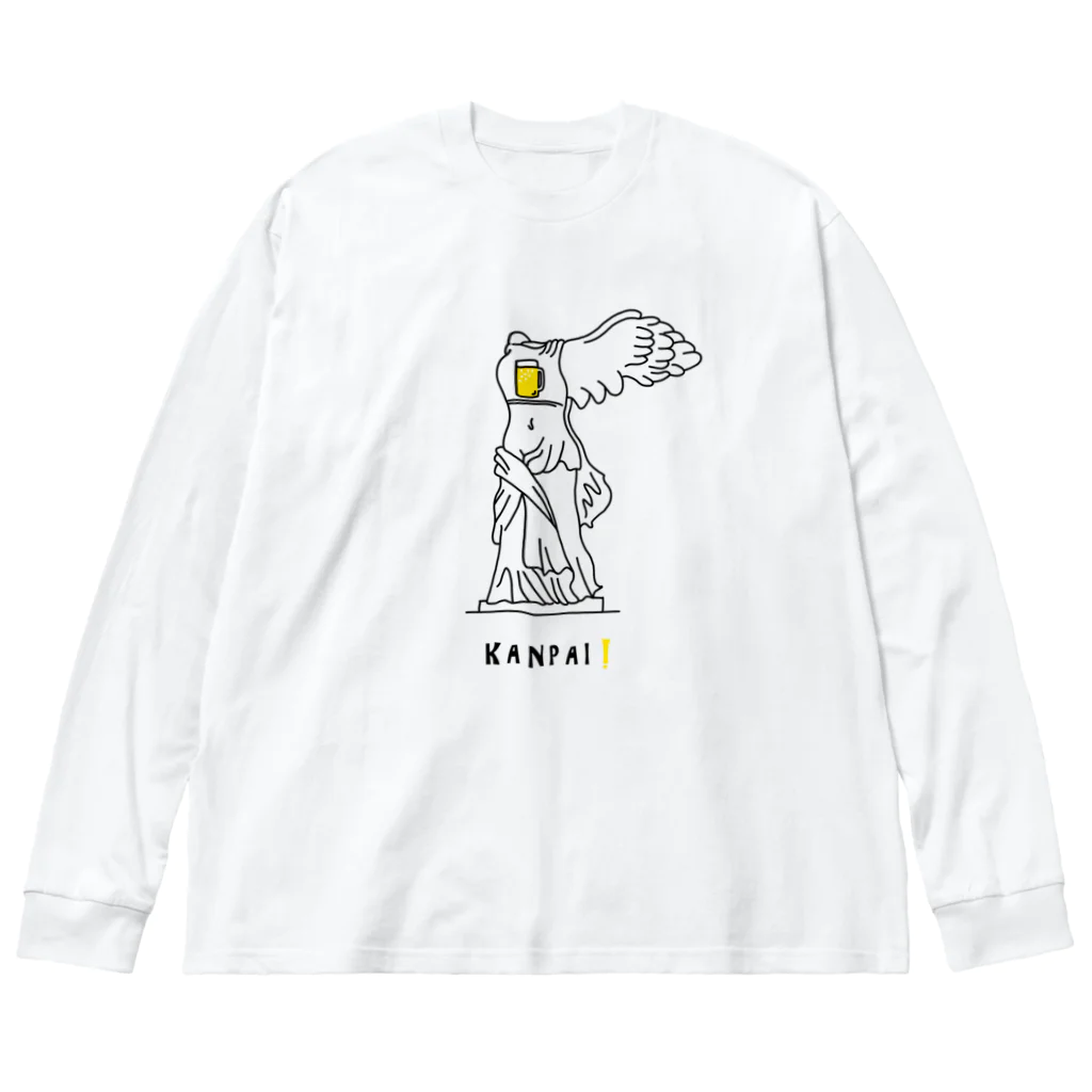 ビールとアート TM-3 Designの彫刻 × BEER（サモトラケのニケ）黒線画 Big Long Sleeve T-Shirt