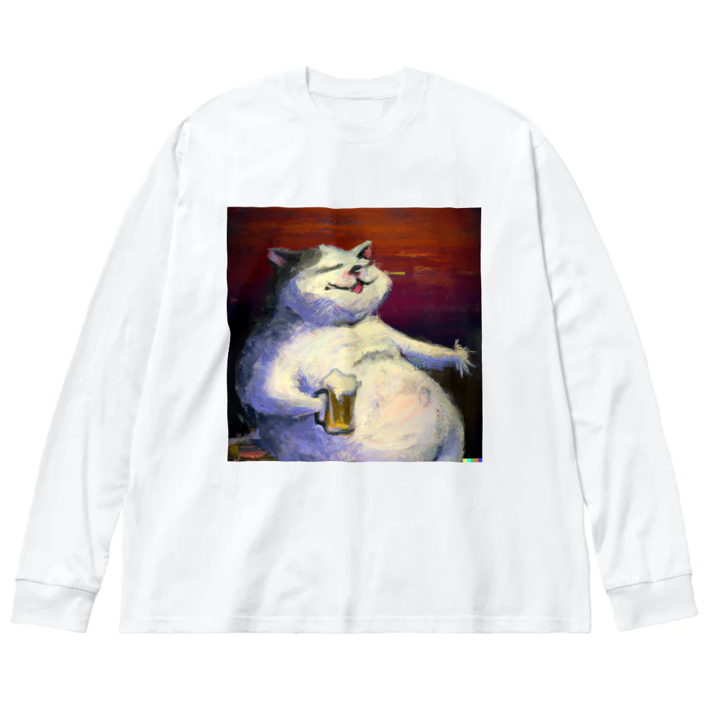 Cyber Chickenのビールを飲む太った猫_01 Big Long Sleeve T-Shirt