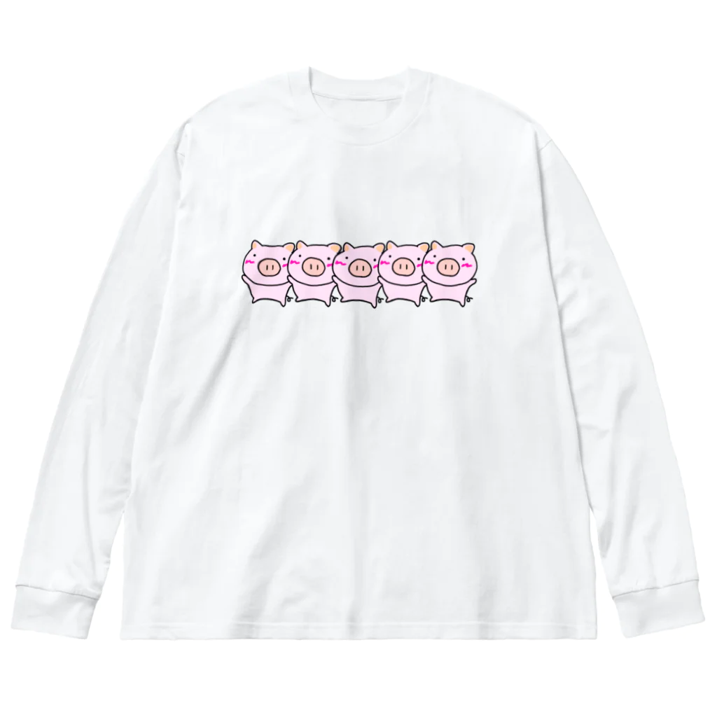 ぶたこさん。のぶたこのラインダンス(立) ビッグシルエットロングスリーブTシャツ