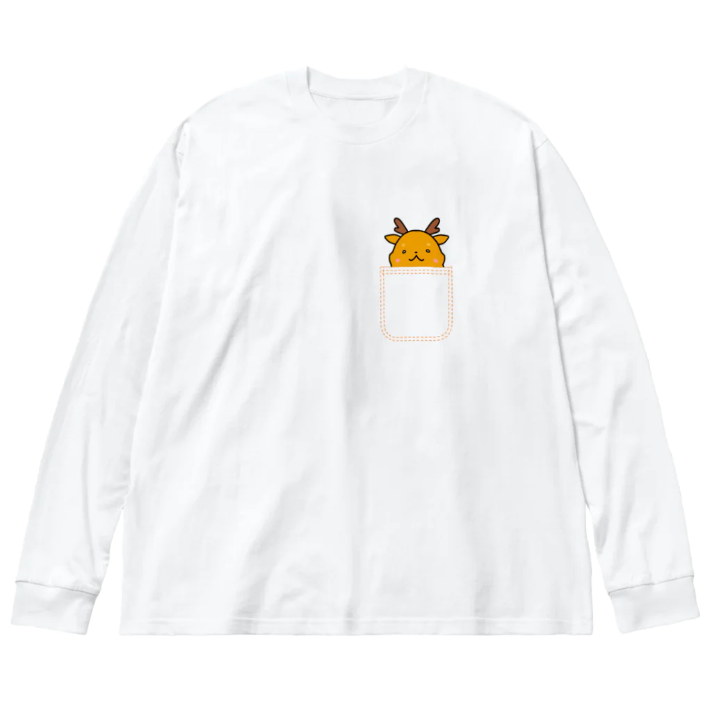 ゆるも鹿々堂のポケットインまめしか ビッグシルエットロングスリーブTシャツ