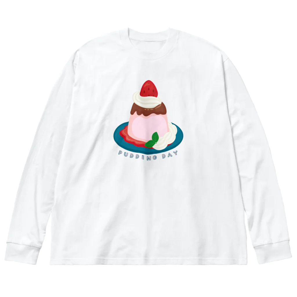 イラスト MONYAAT の毎月25日はプリンの日のプリン　イチゴプリン Big Long Sleeve T-Shirt