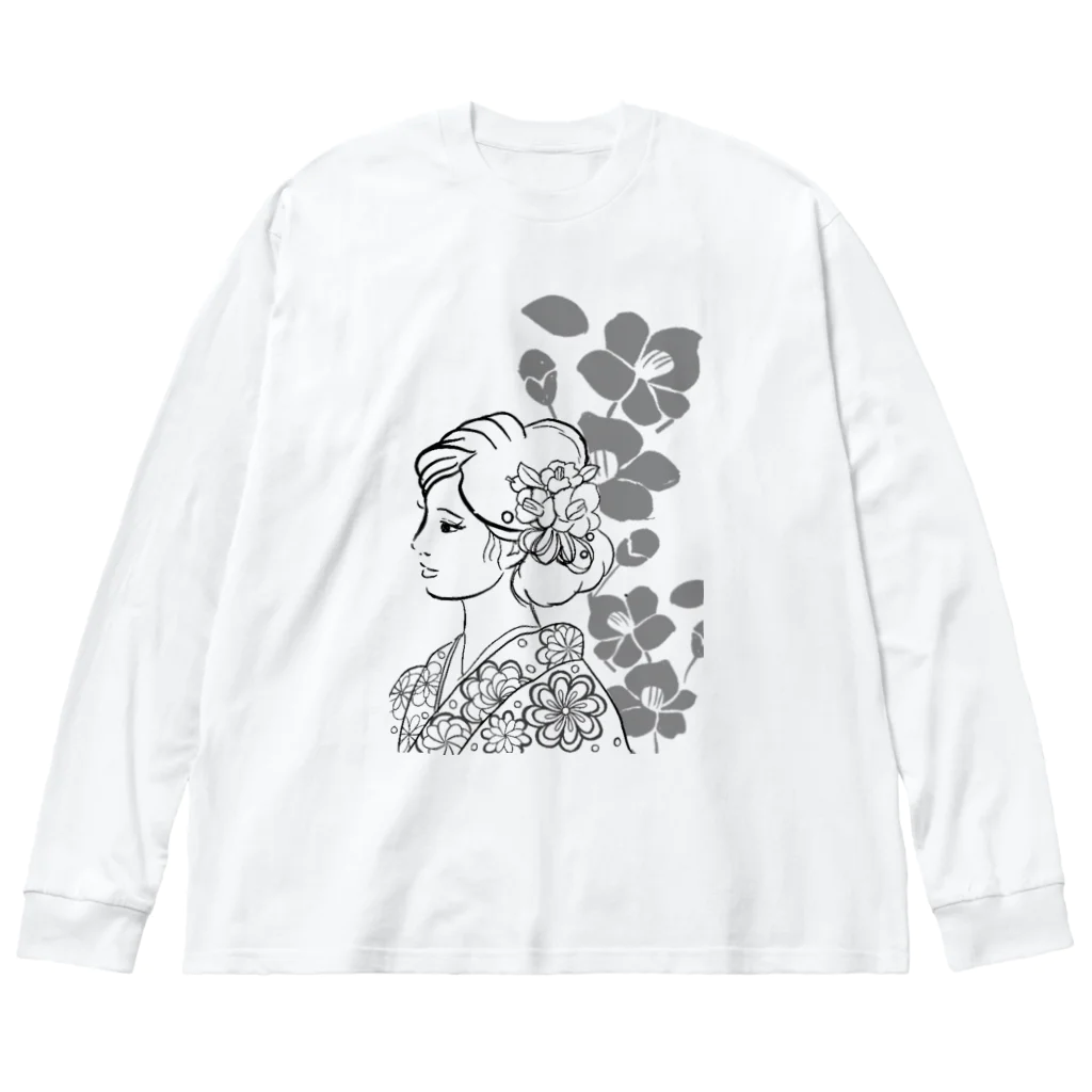 ki’s stampのWabisabiー椿(モノクロ) ビッグシルエットロングスリーブTシャツ