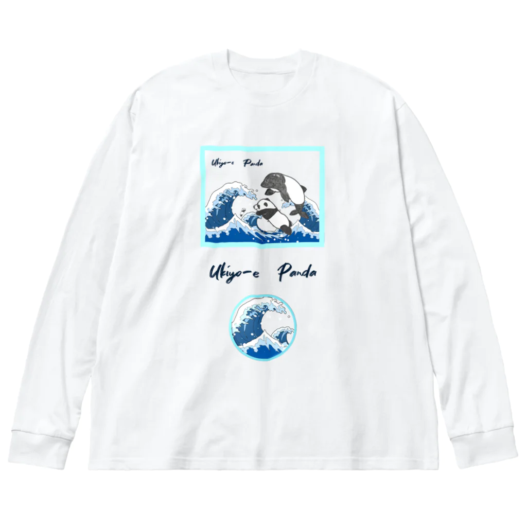 ちょらぷみの浮世絵　パンダ　ぱんだイルカ　書道　習字　波　海でジャンプ Big Long Sleeve T-Shirt