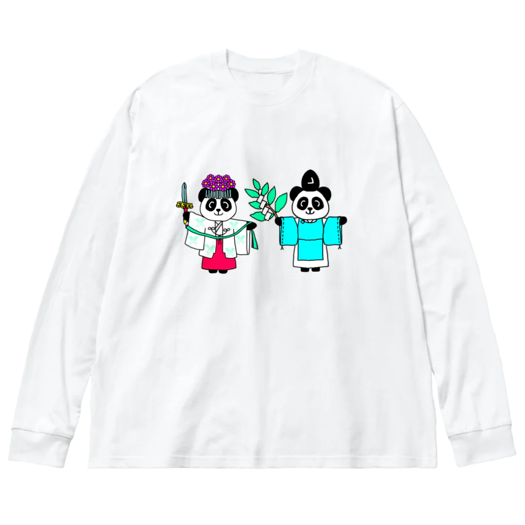 Tako＆Negi SUZURI支店のパンダ宮司とパンダ巫女淡色 Big Long Sleeve T-Shirt