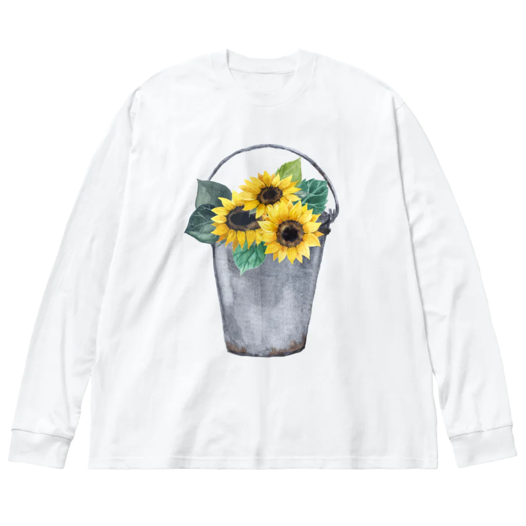 Fred HorstmanのWatering bucket and sunflowers  じょうろ と ひまわり ビッグシルエットロングスリーブTシャツ