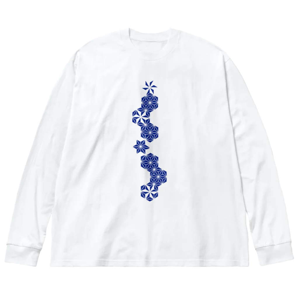 cuuyabowの麻の葉NAVY ビッグシルエットロングスリーブTシャツ