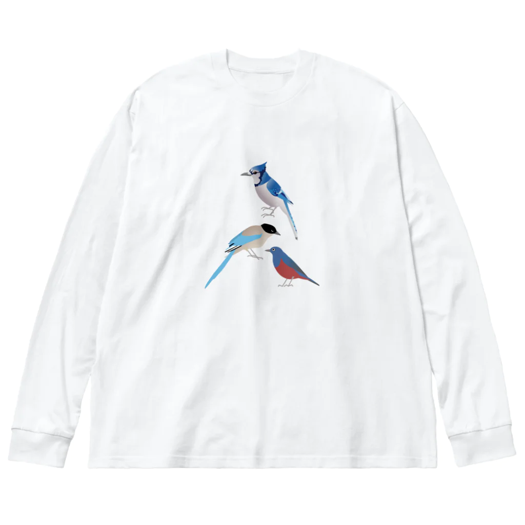 エダマメトイチ雑貨店のI love blue birds 3 -2 ビッグシルエットロングスリーブTシャツ