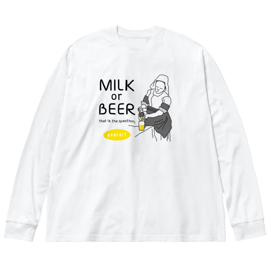TM-3 Designの名画 × BEER（牛乳を注ぐ女・牛乳かビールか、それが問題だ。）黒線画 Big Long Sleeve T-Shirt