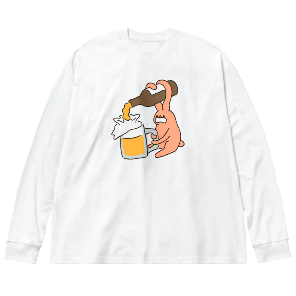 働きたくないの手酌うさぎ ビッグシルエットロングスリーブTシャツ