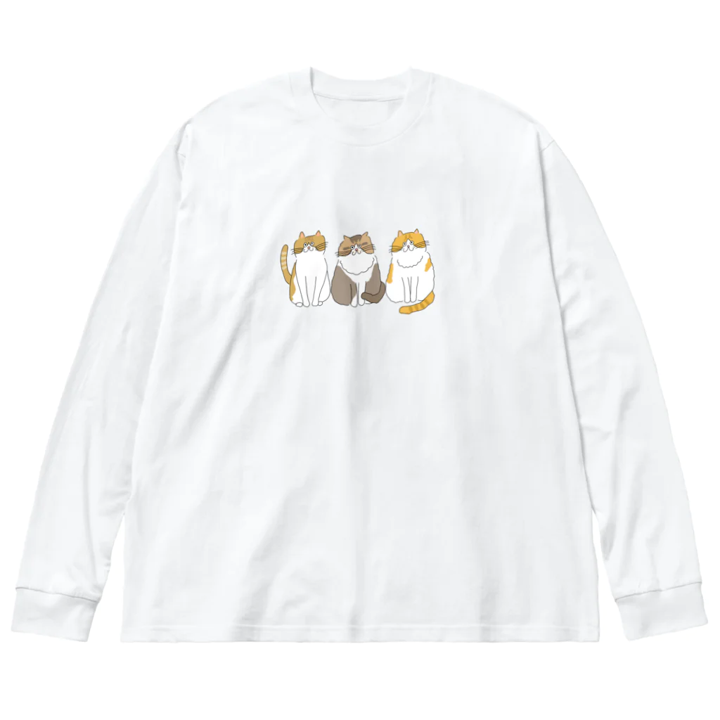 お髭ちゃんのおみせ。のふわふわ３にゃんず ビッグシルエットロングスリーブTシャツ