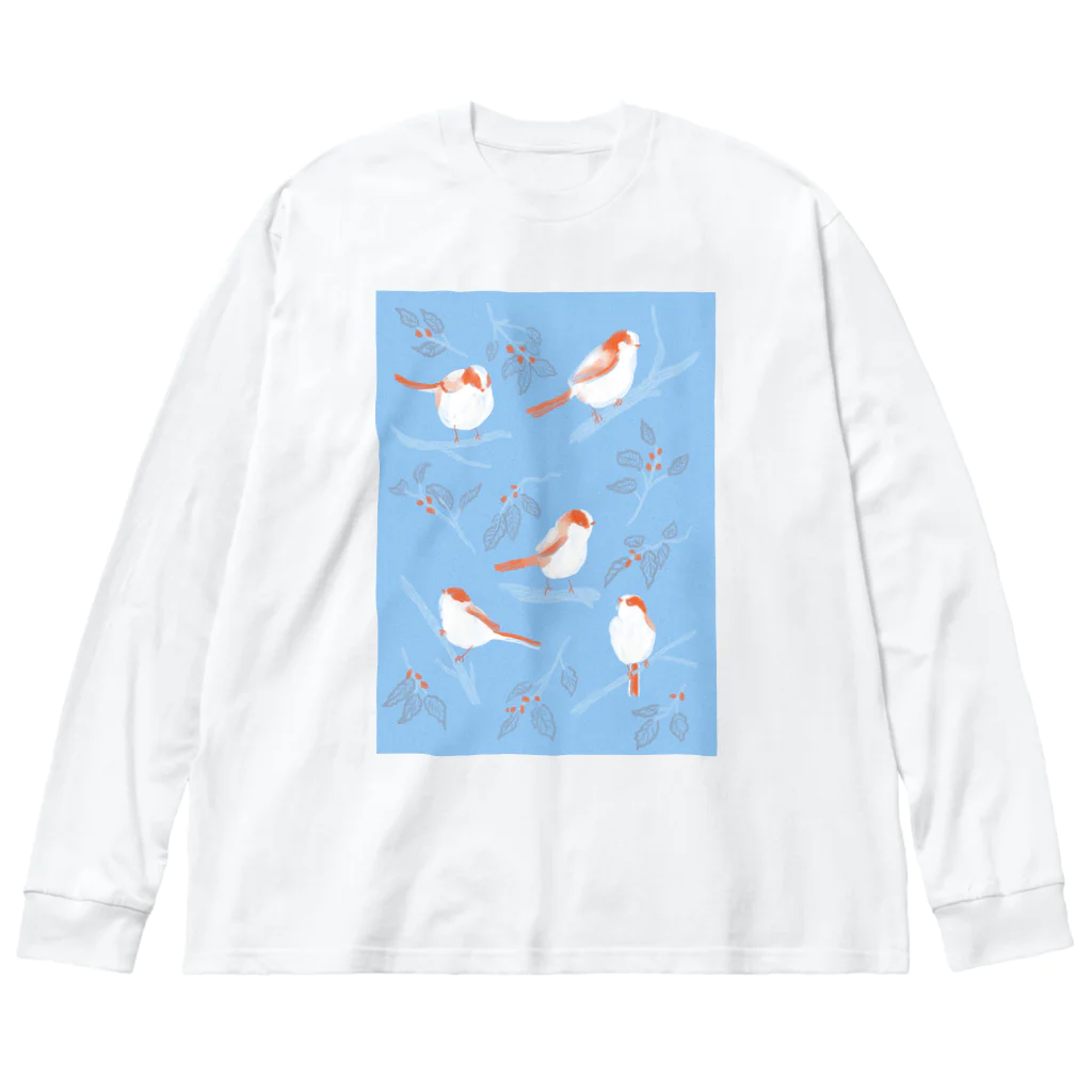 illustrator/ioriの野鳥観察_エナガ ビッグシルエットロングスリーブTシャツ