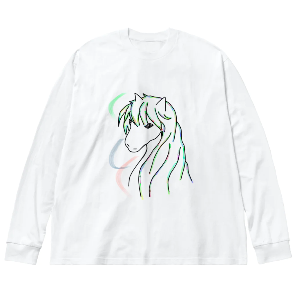 greetenの馬　カラフルラインアート　 Big Long Sleeve T-Shirt